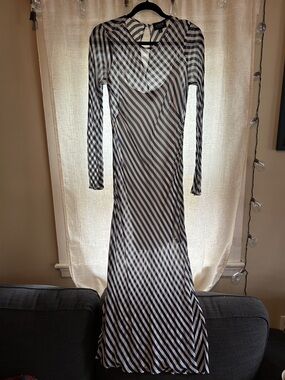 J.Crew Collection Navy Gingham Long Sleeve Maxi Dress Size 8 | Bias Cut